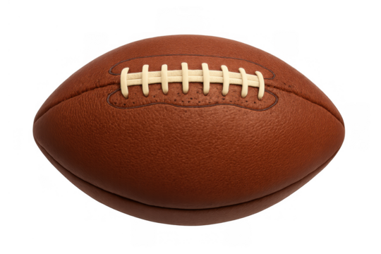 American football ball with brown leather texture and white laces, professional sport equipment for play