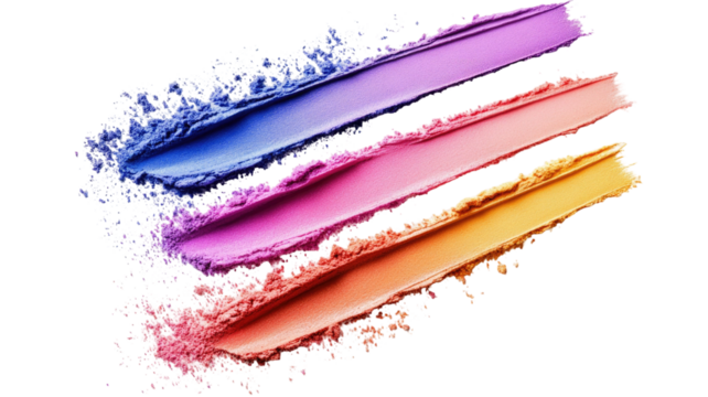 Colorful face powder stroke with vibrant blended pigments creating bold cosmetic texture and smooth sweeping makeup effect isolated on white background