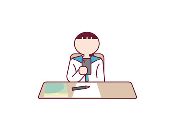 勉強中にスマホに夢中になっている中高生のイラスト