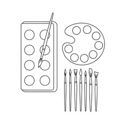Vector illustration of artists paint palette and brushes