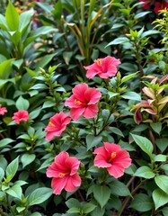 Vibrant Pink Hibiscus Flowers Lush Garden Scene