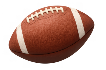 American football brown leather ball for game day, championship, sports event, or recreation, transparent background