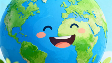 Cartoon Earth with smiling face