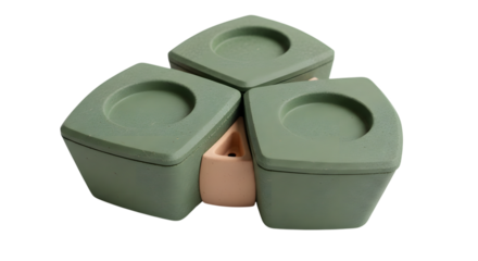 Three green square planters with a small peach planter isolated on transparent background