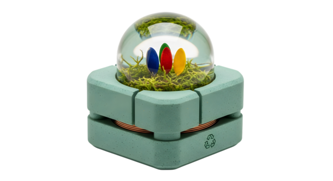 Miniature ecosystem in a dome with colorful accents isolated on transparent background