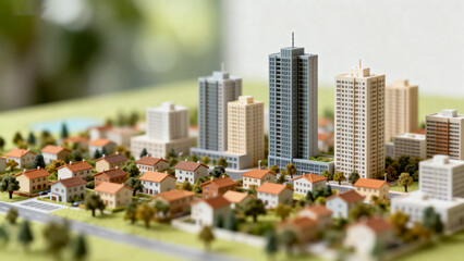 Miniature cityscape with buildings and trees