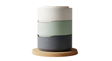 Modern ceramic planter with three color blocks isolated on transparent background