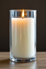 White Candle Glass Holder Wooden Surface