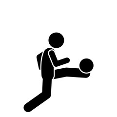 Stick figure athlete performing strong football kick