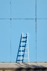 Silver Step Ladder Against Blue Wall