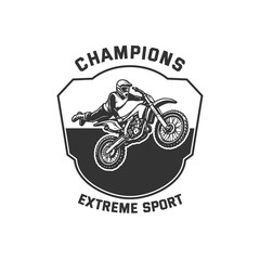 This logo features a motocross rider performing an extreme stunt, capturing the spirit of speed, power, and adrenaline. The dynamic illustration, combined with bold wing-like stripes, creates a strong