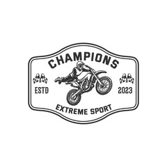 This logo features a motocross rider performing an extreme stunt, capturing the spirit of speed, power, and adrenaline. The dynamic illustration, combined with bold wing-like stripes, creates a strong