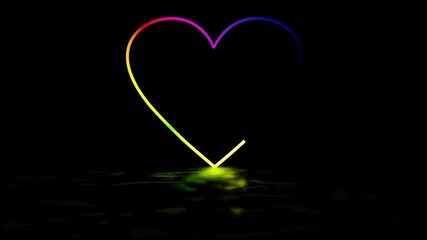 Luminous rainbow heart reflected on a dark surface symbolizing love hope and pride in a minimalist digital art style - Powered by Adobe
