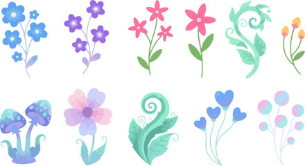 Whimsical Pastel Fantasy Floral Vector Collection