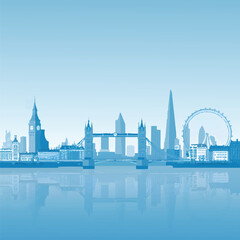 Obraz premium London sky monochrome blue london skylines reflection shimmers in londons water capturing a timeless beauty. 