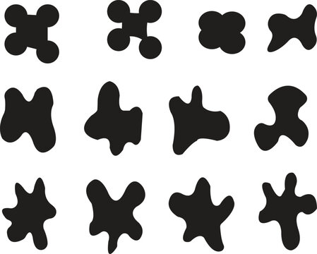 he image shows a pattern of irregular black shapes on a white background. blob shape