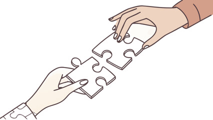 Hands connecting puzzle pieces vector illustration teamwork collaboration and problem solving concept design