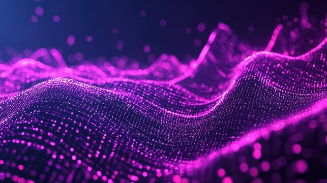 Wavy digital particle surface showing data visualization