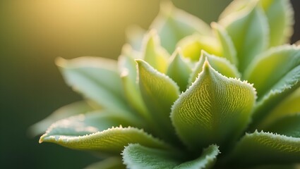 Macro close-up of green succulent leaves with soft-focus background and vibrant natural detail.