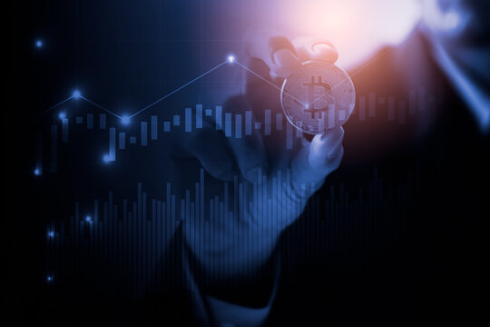 Modern way of exchange. Bitcoin is convenient payment in global economy market. Virtual digital currency and financial investment trade concept. Abstract cryptocurrency with gold bitcoin background. - Powered by Adobe