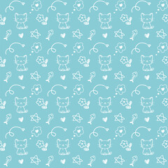 seamless pattern cute cats with funny fishes
