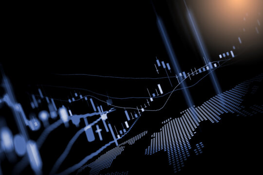 Stock market or forex trading graph and candlestick chart suitable for financial investment concept. Economy trends background for business idea and all art work design. Abstract finance background.
