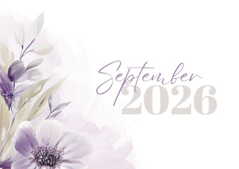 2026 Wall Calendar Cream Purple Aesthetic Floral Watercolor Illustration Year 2026 Wall Calendar