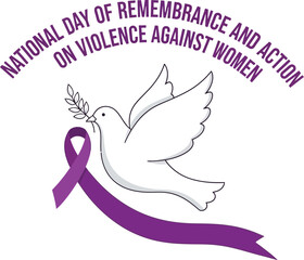 National Day of Remembrance and Action on Violence Against Women with Dove and Purple Ribbon