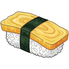 Tamago Sushi Vector Illustration – Japanese Egg Sushi on White Background
