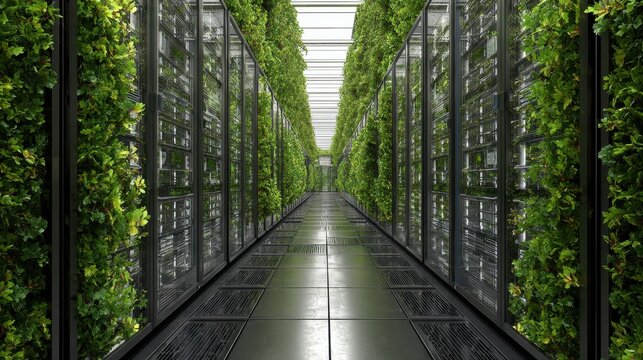Exploring a sustainable computing facility with green technology and eco-friendly elements for efficient data management and environmental conservation - Powered by Adobe