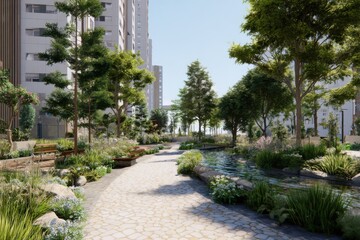 Obraz premium Creating a sustainable urban environment with Nat while transforming city landscapes into green spaces and promoting community engagement in outdoor areas