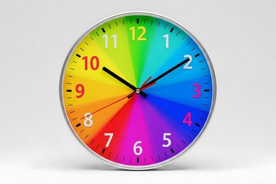 Colorful rainbow clock with numbers and hands