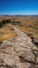 Cobblestone Path Leading Up Overlook Plains Rolling Hills Landscape