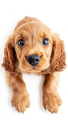 Cocker Spaniel Puppy Funny Face Paws Hanging White Background