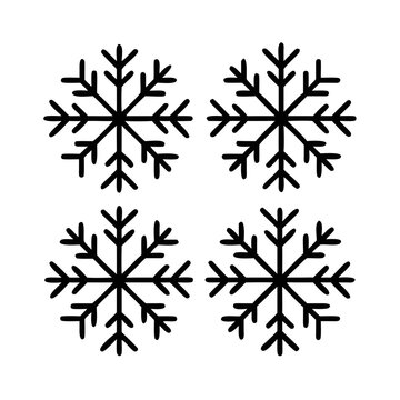 Black Snowflake Icon Set in 2x2 Grid with Symmetrical Winter Design on White Background