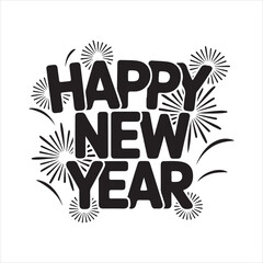 Happy New Year Typography with Firework Elements – Festive Holiday Illustration
