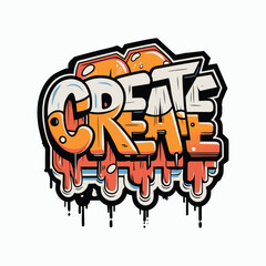 Bold graffiti style create word in vibrant orange and white with dripping effect