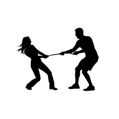Energetic Couple Tug of War Silhouette Vector for Strength and Rivalry Graphics