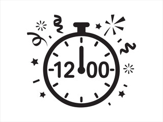 New Year Countdown Clock Icon – Midnight Celebration Illustration