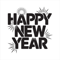 Happy New Year Typography with Firework Elements – Festive Holiday Illustration