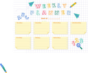 Weekly planner template notes education vector bundle set.