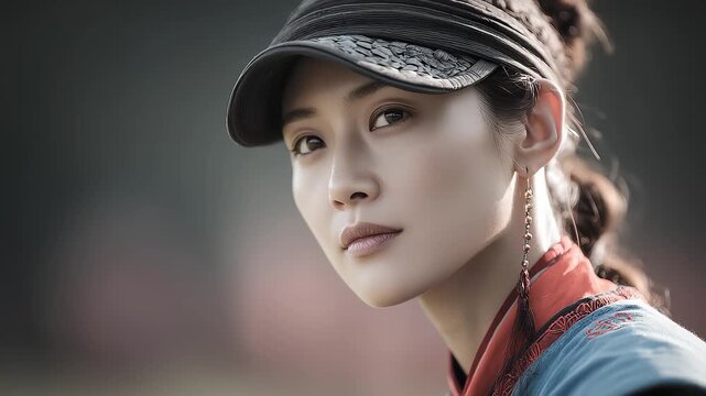 Tang Dynasty beauty turns her head and smiles, showing the classical beauty of the East