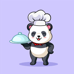 Cute Panda Chef Presenting a Delicious Dish Vector Illustration Cartoon Design