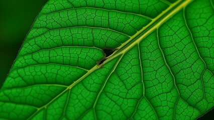 weakness. A macro photograph of a young leaf with intricate, damaged vein patterns, symbolizing hidden vulnerability. gardening catalogs.
