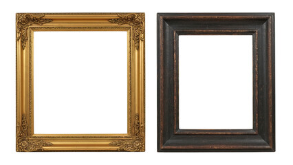 Antique-style frame set combining bright gold carving with a darker textured wooden frame for a strong contrast and dual design.