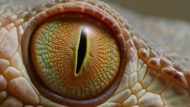 An extreme close up of a gecko eye with its complex texture and vertical pupil in sharp focus concept of animal adaptation and perception