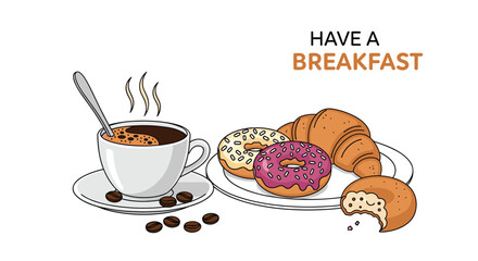 Enjoy a delightful breakfast with fresh coffee and pastries to start your day right.