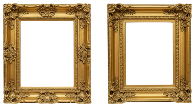Twin antique-style gold frames featuring detailed floral borders, rich craftsmanship, and elegant victorian-style carving.