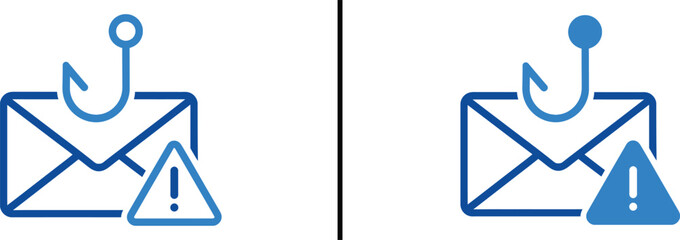 Digital Threat Alert: Depicting a cyber threat with a symbolic envelope, a fish hook, and an alert sign, warning of potential dangers within.