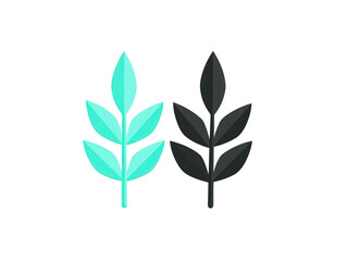 Obraz premium Two minimalist leaf branches, one in light green and one in dark gray, stand side by side on transparent background, evoking calm and modern botanical design